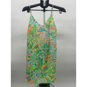 Lilly Pulitzer Silk Tropical Print Slip Sundress Womens S Colorful Resort V-Neck
